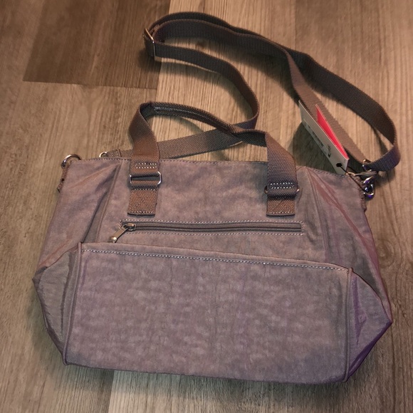 Kipling Amiel Medium Crossbody Bag Color Cool Grey Tonal + Monkey Key Chain NWT - Picture 9 of 16